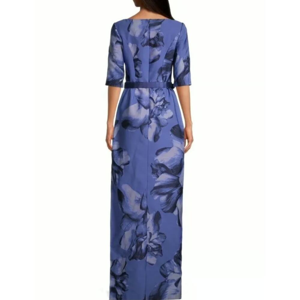 Kay Unger Octavia Blue Floral Print Organza Asymmetric Formal Formal Maxi Gown 6 - Picture 8 of 16
